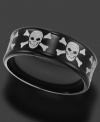 Drop-dead gorgeous. This skull and crossbones ring by Triton is crafted in stainless steel and black PVD. Features a perfectly rounded inside for a comfortable fit. Approximate band width: 8 mm. Sizes 8-15.