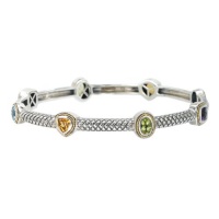 925 Silver, Amethyst, Blue Topaz, Peridot & Citrine Multi-Shape Stone Stackable Bangle with 18k Gold Accents- 8 IN 925 Silver, Amethyst, Blue Topaz, Peridot & Citrine Multi-Shape Stone Stackable Bangle with 18k Gold Accents- 8 IN