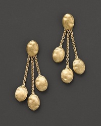 From the Siviglia collection, triple stranded earrings, designed by Marco Bicego. From the Siviglia collection, triple stranded earrings, designed by Marco Bicego.