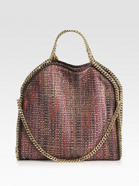 Polished goldtone chains edge this stash-it-all essential crafted from woven metallic boucle.Double top handles, 4½Shoulder strap, 10½ dropMagnetic snap closureOne inside zip pocketFully lined14W X 13H X 3DMade in Italy Polished goldtone chains edge this stash-it-all essential crafted from woven metallic boucle.Double top handles, 4½Shoulder strap, 10½ dropMagnetic snap closureOne inside zip pocketFully lined14W X 13H X 3DMade in Italy