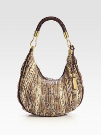Beautifully, pleated python-embossed leather in a round, crescent shape with a plaited leather strap and details.Shoulder strap, 10 dropTop zip closureLogo engraved hang-tabOne inside zip pocketTwo inside open pocketsSatin lining15½W X 10H X 2DImported Beautifully, pleated python-embossed leather in a round, crescent shape with a plaited leather strap and details.Shoulder strap, 10 dropTop zip closureLogo engraved hang-tabOne inside zip pocketTwo inside open pocketsSatin lining15½W X 10H X 2DImported
