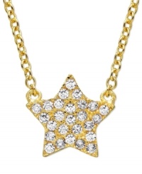 Catch a shooting star with help from CRISLU. This pendant necklace feature hand-cut cubic zirconia (1/3 ct. t.w.) hand-set on a star design. Nickel-free for sensitive skin. Set in 18k gold over sterling silver. Approximate length: 16 inches + 2-inch extender. Approximate drop: 1/4 inch. Catch a shooting star with help from CRISLU. This pendant necklace feature hand-cut cubic zirconia (1/3 ct. t.w.) hand-set on a star design. Nickel-free for sensitive skin. Set in 18k gold over sterling silver. Approximate length: 16 inches + 2-inch extender. Approximate drop: 1/4 inch.