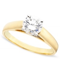 A stunning round-cut diamond (1 ct. t.w.) engagement ring set in 14k gold bears a traditional design she'll adore. A stunning round-cut diamond (1 ct. t.w.) engagement ring set in 14k gold bears a traditional design she'll adore.