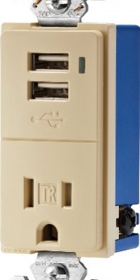 Cooper Wiring Devices TR7740V-K Combination USB Charger with Tamper Resistant Receptacle, 2-Pole, 3-Wire Grounding, Ivory Cooper Wiring Devices TR7740V-K Combination USB Charger with Tamper Resistant Receptacle, 2-Pole, 3-Wire Grounding, Ivory