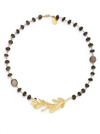 THE LOOKFaceted smokey quartz detailsBoxwood branch accent18k yellow goldplated brassLobster claspTHE MEASUREMENTPendant length, about 1Length, about 18ORIGINMade in USA THE LOOKFaceted smokey quartz detailsBoxwood branch accent18k yellow goldplated brassLobster claspTHE MEASUREMENTPendant length, about 1Length, about 18ORIGINMade in USA