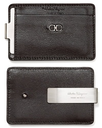 A double Gancini logo on the exterior augments the refined leather of this stately credit card holder, perfect for traveling abroad or a leaner, lighter carry. A double Gancini logo on the exterior augments the refined leather of this stately credit card holder, perfect for traveling abroad or a leaner, lighter carry.
