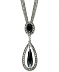 This Charter Club necklace features a teardrop shaped pendant embellished with glass accents and jet epoxy stones strung on three silver tone chains. Crafted in imitation rhodium tone mixed metal. Approximate length: 16 inches + 2-inch extender. Approximate drop: 1-3/4 inches. This Charter Club necklace features a teardrop shaped pendant embellished with glass accents and jet epoxy stones strung on three silver tone chains. Crafted in imitation rhodium tone mixed metal. Approximate length: 16 inches + 2-inch extender. Approximate drop: 1-3/4 inches.