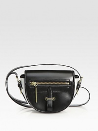 This colorblocked leather style is classic and effortless; perfect for your essentials.Adjustable shoulder strap, 19-25 dropSnap flap closureOne outside zip pocketTwo outside open pocketsOne inside zip pocketFully lined8W X 7H X 2½DImported This colorblocked leather style is classic and effortless; perfect for your essentials.Adjustable shoulder strap, 19-25 dropSnap flap closureOne outside zip pocketTwo outside open pocketsOne inside zip pocketFully lined8W X 7H X 2½DImported