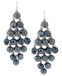 Navy-colored glass pearls come together in a stunning display in these chandelier earrings from Kenneth Cole New York. The diamond-shaped base, crafted from silver-tone mixed metal, also features sparkling glass accents. Item comes packaged in a signature Kenneth Cole New York Gift Box. Approximate drop: 3-1/10 inches. Navy-colored glass pearls come together in a stunning display in these chandelier earrings from Kenneth Cole New York. The diamond-shaped base, crafted from silver-tone mixed metal, also features sparkling glass accents. Item comes packaged in a signature Kenneth Cole New York Gift Box. Approximate drop: 3-1/10 inches.