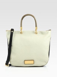 Luxurious embossed leather in a roomy design with a chic colorblock style.Top handle, 5½ dropDetachable adjustable shoulder strap, 17-22 dropMagnetic snap flap closureOne inside zip pocketTwo inside open pocketsFully lined14W X 11½H X 3½DImported Luxurious embossed leather in a roomy design with a chic colorblock style.Top handle, 5½ dropDetachable adjustable shoulder strap, 17-22 dropMagnetic snap flap closureOne inside zip pocketTwo inside open pocketsFully lined14W X 11½H X 3½DImported