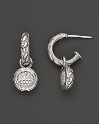 Diamond pavé adds sparkle to sterling silver hoop earrings from the Classic Chain Kepang collection by John Hardy. Diamond pavé adds sparkle to sterling silver hoop earrings from the Classic Chain Kepang collection by John Hardy.