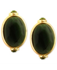 Go for the green. Jones New York makes the color stand out with green resin beads on a base crafted from worn gold tone mixed metal. Approximate diameter: 1/2 inch. Go for the green. Jones New York makes the color stand out with green resin beads on a base crafted from worn gold tone mixed metal. Approximate diameter: 1/2 inch.