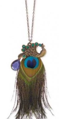 ZAD Unique Vintage Gold Peacock with Peacock Feather LONG Fashion Necklace Antique Gold Finish ZAD Unique Vintage Gold Peacock with Peacock Feather LONG Fashion Necklace Antique Gold Finish