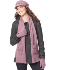 A salute to adorable cold weather style. La Fiorentina trimmed this newsboy cap, scarf and gloves with military-inspired embellishments. A salute to adorable cold weather style. La Fiorentina trimmed this newsboy cap, scarf and gloves with military-inspired embellishments.