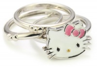 Hello Kitty Set of 3 Pink Enamel Bow and Sterling Silver Rings, Size 7 Hello Kitty Set of 3 Pink Enamel Bow and Sterling Silver Rings, Size 7