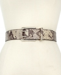 Reptilian rave. Tap into the exotic trend with this chic snakeskin belt from MICHAEL Michael Kors, featuring signature-embossed buckle and keeper. Reptilian rave. Tap into the exotic trend with this chic snakeskin belt from MICHAEL Michael Kors, featuring signature-embossed buckle and keeper.