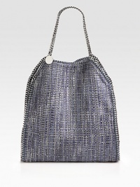 Polished chains edge this stash-it-all essential crafted from woven metallic boucle.Double shoulder straps, 8½ dropMagnetic snap closureOne inside zip pocketOne inside open pocketOne detachable zip pouchFully lined17W X 16½H X 4½DMade in Italy Polished chains edge this stash-it-all essential crafted from woven metallic boucle.Double shoulder straps, 8½ dropMagnetic snap closureOne inside zip pocketOne inside open pocketOne detachable zip pouchFully lined17W X 16½H X 4½DMade in Italy