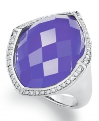 True blue hues. Set in sterling silver, a faceted dark blue agate (12-1/5 ct. t.w.) shines against a backdrop of round-cut diamond accents. Size 7. True blue hues. Set in sterling silver, a faceted dark blue agate (12-1/5 ct. t.w.) shines against a backdrop of round-cut diamond accents. Size 7.