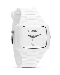 Nixon's rubber flex watch is well-equipped for your adventures. The white dial is sharp and masculine while the flexible strap keeps it sporty. Nixon's rubber flex watch is well-equipped for your adventures. The white dial is sharp and masculine while the flexible strap keeps it sporty.
