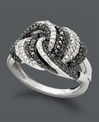 A not-so-subtle knot stands out in contrasting sparkle. Wrapped in Love™ zebra-inspired knot ring features alternating rows of round-cut white diamonds (5/8 ct. t.w.) and black diamonds (1/10 ct. t.w.). Set in sterling silver. Size 7. A not-so-subtle knot stands out in contrasting sparkle. Wrapped in Love™ zebra-inspired knot ring features alternating rows of round-cut white diamonds (5/8 ct. t.w.) and black diamonds (1/10 ct. t.w.). Set in sterling silver. Size 7.