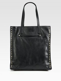 A luxurious and supple leather style in a classic shape accented with chic pyramid studs.Double shoulder straps, 8½ dropMagnetic snap closureThree inside zip pocketsThree inside open pocketsLeather lining13W X 14H X 7DMade in Italy A luxurious and supple leather style in a classic shape accented with chic pyramid studs.Double shoulder straps, 8½ dropMagnetic snap closureThree inside zip pocketsThree inside open pocketsLeather lining13W X 14H X 7DMade in Italy