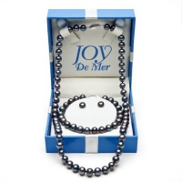 18 7-8mm Semi Round Black Freshwater Pearl and Sterling Silver Necklace, 7.5 Bracelet and Stud Earring Set in Gift Box 18 7-8mm Semi Round Black Freshwater Pearl and Sterling Silver Necklace, 7.5 Bracelet and Stud Earring Set in Gift Box