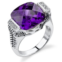 Bold Elegance: Designer Inspired Sterling Silver Rhodium Finish Cable Design Ring with Amethyst CZ Bold Elegance: Designer Inspired Sterling Silver Rhodium Finish Cable Design Ring with Amethyst CZ