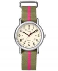 The Timex Weekender collection is the perfect watch for a stylish yet casual look. With a bold color combo and an accessible slip-through strap. The Timex Weekender collection is the perfect watch for a stylish yet casual look. With a bold color combo and an accessible slip-through strap.