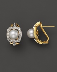 Diamonds add drama to glimmering Akoya pearls. Diamonds add drama to glimmering Akoya pearls.