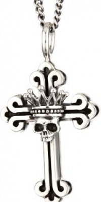 King Baby 22 Curb Link Chain with Traditional Cross with Crowned Skull Pendant Necklace King Baby 22 Curb Link Chain with Traditional Cross with Crowned Skull Pendant Necklace
