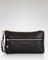 Crafted of leather with a perfect palm-to-purse shape, MARC BY MARC JACOBS' zipper-trimmed clutch is your new desk-to-dinner date. Crafted of leather with a perfect palm-to-purse shape, MARC BY MARC JACOBS' zipper-trimmed clutch is your new desk-to-dinner date.