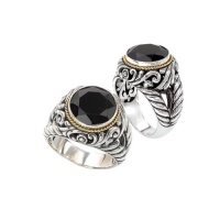 925 Silver & Round Faceted Onyx Ring with 18k Gold Accents- Sizes 6-8