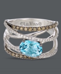 Add an element of intricacy to your look. Le Vian's statement-making crisscross ring combines sparkling strips of round-cut chocolate diamonds (3/8 ct. t.w.) and white diamonds (1/4 ct. t.w.) with a bold, oval-cut blue topaz at center (1-7/8 ct. t.w.). Crafted in 14k white gold.