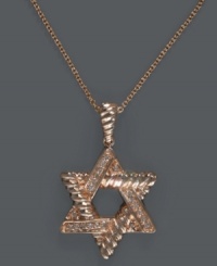 Looking for the perfect Bat Mitzvah gift? Effy Collection's dazzling Star of David Pendant shines with the addition of sparkling, round-cut diamonds (1/10 ct. t.w.) and a unique 14k rose gold setting. Approximate length: 18 inches. Approximate drop (including bale): 1-1/8 inches. Looking for the perfect Bat Mitzvah gift? Effy Collection's dazzling Star of David Pendant shines with the addition of sparkling, round-cut diamonds (1/10 ct. t.w.) and a unique 14k rose gold setting. Approximate length: 18 inches. Approximate drop (including bale): 1-1/8 inches.