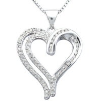 Sterling Silver Diamond Heart Pendant Necklace (1/3 cttw, I-J Color, I2-I3 Clarity), 18 Sterling Silver Diamond Heart Pendant Necklace (1/3 cttw, I-J Color, I2-I3 Clarity), 18