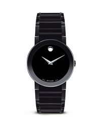 black PVD-finished stainless steel frames a black Museum® dial. Features a scratch-resistant sapphire crystal. black PVD-finished stainless steel frames a black Museum® dial. Features a scratch-resistant sapphire crystal.