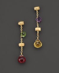 From the Paradise collection, linear, faceted, semi precious multi-hued earrings, designed by Marco Bicego. From the Paradise collection, linear, faceted, semi precious multi-hued earrings, designed by Marco Bicego.
