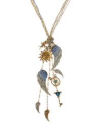 Take a flight of fancy with this Y-shaped necklace from Betsey Johnson. Crafted from antique gold- and silver-tone mixed metal, the chains are adorned with charms featuring gold-tone details and glass stones. Approximate length: 25 inches + 3-inch extender. Approximate drop: 8-1/4 inches. Take a flight of fancy with this Y-shaped necklace from Betsey Johnson. Crafted from antique gold- and silver-tone mixed metal, the chains are adorned with charms featuring gold-tone details and glass stones. Approximate length: 25 inches + 3-inch extender. Approximate drop: 8-1/4 inches.