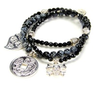 Good Charma 3 Silver Onyx Obsidian Charm Stretch Bracelets Black Set Sterling Good Charma 3 Silver Onyx Obsidian Charm Stretch Bracelets Black Set Sterling