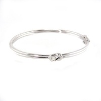 Everlon Sterling Silver Bangle Love Knot Bracelet with one 0.15 Carat Round Diamond