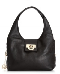 Office to weekend, the sac hobo is the ultimate versatile bag. Constructed from vintage calfskin leather for a sleek polished look, this DKNY design features shiny hardware and a logo charm. Office to weekend, the sac hobo is the ultimate versatile bag. Constructed from vintage calfskin leather for a sleek polished look, this DKNY design features shiny hardware and a logo charm.