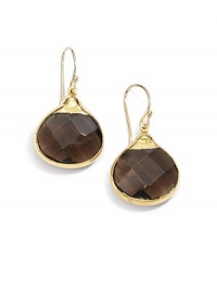 THE LOOKTeardrop silhouetteSmoky quartz detail14k goldplated settingEar wireTHE MEASUREMENTLength, about .62ORIGINMade in USA THE LOOKTeardrop silhouetteSmoky quartz detail14k goldplated settingEar wireTHE MEASUREMENTLength, about .62ORIGINMade in USA