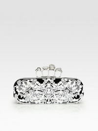 A high-contrast design with soft velvet and pretty lace accented with a signature, edgy knuckle closure.Top clasp closureFully lined9W X 3¼H X 1¾DMade in Italy A high-contrast design with soft velvet and pretty lace accented with a signature, edgy knuckle closure.Top clasp closureFully lined9W X 3¼H X 1¾DMade in Italy
