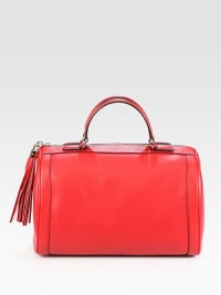 Rich pebble-grain leather in a structured silhouette with embossed interlocking G and topped with a tassel zipper-pull.Double top handles, 4 dropTop zip closureProtective metal feetOne inside zip pocketTwo inside open pocketsLinen lining12½W X 8H X 8DMade in Italy Rich pebble-grain leather in a structured silhouette with embossed interlocking G and topped with a tassel zipper-pull.Double top handles, 4 dropTop zip closureProtective metal feetOne inside zip pocketTwo inside open pocketsLinen lining12½W X 8H X 8DMade in Italy