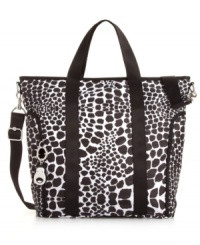 Satisfy your safari fashion sense with this gorgeous go-anywhere tote from Kipling. Eye-catching giraffe print, silver-tone hardware and signature charm add instant allure to your look, while a roomy interior allows you to bring along almost anything. Satisfy your safari fashion sense with this gorgeous go-anywhere tote from Kipling. Eye-catching giraffe print, silver-tone hardware and signature charm add instant allure to your look, while a roomy interior allows you to bring along almost anything.