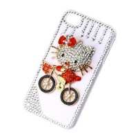 Luxury Rain Shape Crystal Diamond Red Ride Bicycle Hello Kitty White Case Cover for iPhone 4 4S Luxury Rain Shape Crystal Diamond Red Ride Bicycle Hello Kitty White Case Cover for iPhone 4 4S