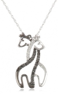 XPY 10k White Gold Black and White Giraffe Couple Diamond Pendant Necklace, 18 XPY 10k White Gold Black and White Giraffe Couple Diamond Pendant Necklace, 18