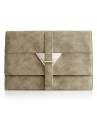 Elegant yet edgy. Instantly pull your look together with this eye-catching clutch from BCBGeneration featuring polished silvertone accents. Elegant yet edgy. Instantly pull your look together with this eye-catching clutch from BCBGeneration featuring polished silvertone accents.