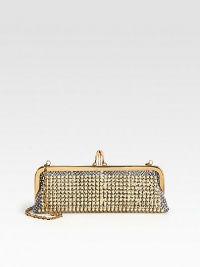 Luxurious python accented in theatrical studs with signature hardware.Concealable chain shoulder strap, 11 dropTop clasp closureOne inside open pocketSignature red lining10½W X 3H X 1½DMade in Italy Luxurious python accented in theatrical studs with signature hardware.Concealable chain shoulder strap, 11 dropTop clasp closureOne inside open pocketSignature red lining10½W X 3H X 1½DMade in Italy