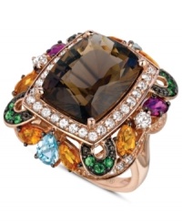 Illuminate your look with a spectrum of color. Le Vian's intricate ring combines cushion-cut smokey quartz (8-3/8 ct. t.w.), round-cut white topaz (1 ct. t.w.), round-cut tsavorite (1/5 ct. t.w.), oval-cut citrine (1-1/8 ct. t.w.), pear-cut blue topaz (3/4 ct. t.w.) and round-cut rhodolite (1/2 ct. t.w.). Set in 14k rose gold. Size 7. Illuminate your look with a spectrum of color. Le Vian's intricate ring combines cushion-cut smokey quartz (8-3/8 ct. t.w.), round-cut white topaz (1 ct. t.w.), round-cut tsavorite (1/5 ct. t.w.), oval-cut citrine (1-1/8 ct. t.w.), pear-cut blue topaz (3/4 ct. t.w.) and round-cut rhodolite (1/2 ct. t.w.). Set in 14k rose gold. Size 7.